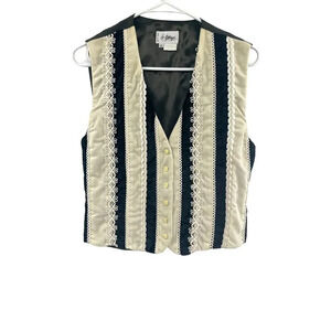 Le Garage Women's Button Down Vest Size 2 Gilet with Lace Black & White Striped
